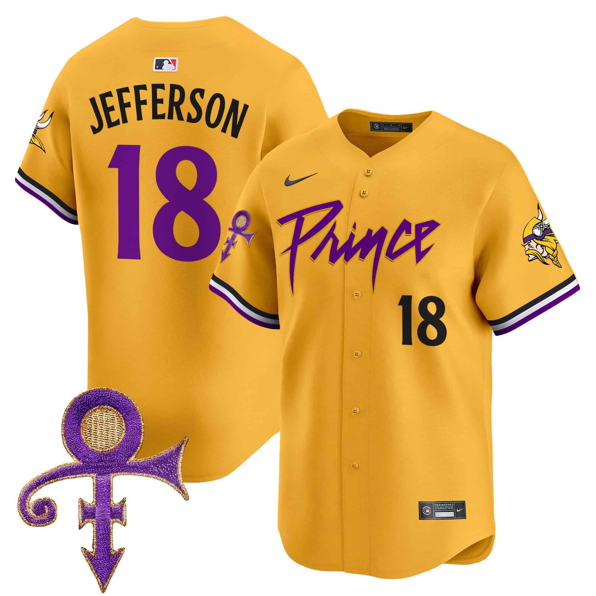 Men Minnesota Vikings 18 Jefferson Yellow 2024 Nike Prince Patch Vapor Premier Limited NFL Jersey